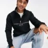 Tommy Hilfiger Embroidered Flag Logo Half Zip Sweatshirt In Black For Men -Tommy Hilfiger Store 200600739 1 black