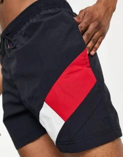 Tommy Hilfiger Flag Leg Logo Mid Length Swim Shorts In Navy For Men Desert Sky -Tommy Hilfiger Store 201133454 3