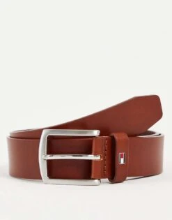 Tommy Hilfiger New Denton 3.5cm Leather Belt In Dark Tan For Men