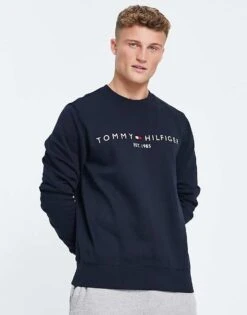 Tommy Hilfiger Embroidered Logo Sweatshirt In Navy For Men