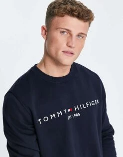 Tommy Hilfiger Embroidered Logo Sweatshirt In Navy For Men -Tommy Hilfiger Store 203855746 3