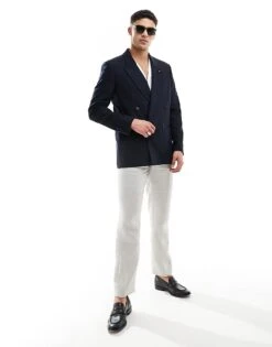 Tommy Hilfiger X Shawn Mendes Flag Logo Double Breasted Blazer In Navy For Men Desert Sky -Tommy Hilfiger Store 204331853 1 desertsky 1