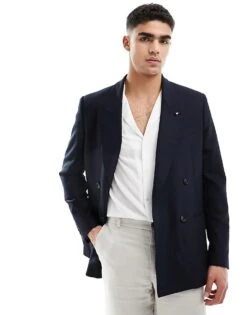 Tommy Hilfiger X Shawn Mendes Flag Logo Double Breasted Blazer In Navy For Men Desert Sky -Tommy Hilfiger Store 204331853 5