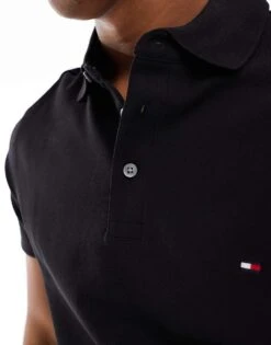 Tommy Hilfiger 1985 Icon Logo Regular Fit Pique Polo Shirt In Black For Men -Tommy Hilfiger Store 204496726 4