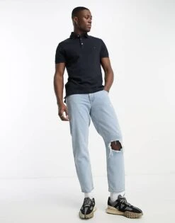 Tommy Hilfiger 1985 Icon Logo Regular Fit Pique Polo Shirt In Navy For Men Desert Sky -Tommy Hilfiger Store 204503436 4