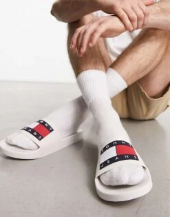 Tommy Jeans Flag Logo Pool Sliders In White For Men -Tommy Hilfiger Store 204707103 1 white 1
