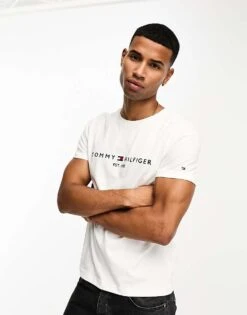 Tommy Hilfiger Embroidered Flag Logo T-shirt In White For Men Snow White -Tommy Hilfiger Store 204843865 1 snowwhite 1