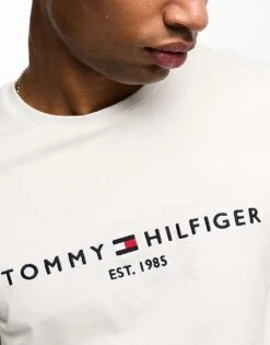 Tommy Hilfiger Embroidered Flag Logo T-shirt In White For Men Snow White -Tommy Hilfiger Store 204843865 4