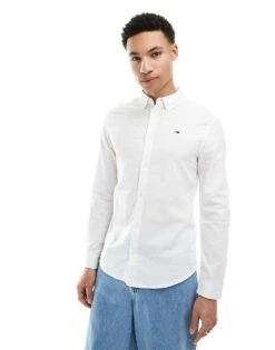 Tommy Jeans Slim Fit Oxford Shirt In White For Men -Tommy Hilfiger Store 204844155 1 white 1