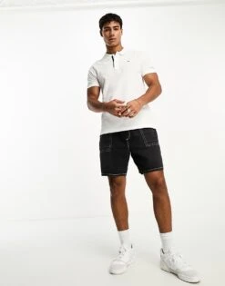 Tommy Jeans Slim Placket Short Sleeve Polo Shirt In White For Men