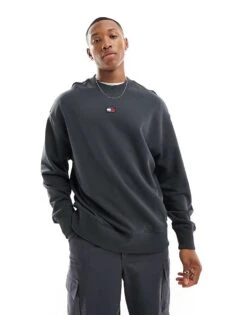 Tommy Jeans Relaxed XS Badge Logo Crewneck Sweatshirt In Charcoal For Men New Charcoal -Tommy Hilfiger Store 205142649 4