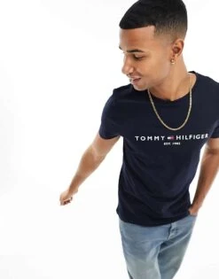 Tommy Hilfiger Embroidered Flag Logo T-shirt In Navy For Men Sky Captain -Tommy Hilfiger Store 205177182 1 skycaptain 1