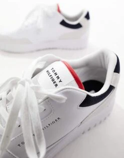 Tommy Hilfiger Basket Leather Mixed Media Essential Trainers In White For Men -Tommy Hilfiger Store 205439060 3