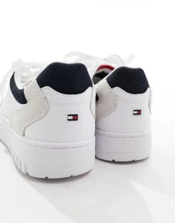 Tommy Hilfiger Basket Leather Mixed Media Essential Trainers In White For Men -Tommy Hilfiger Store 205439060 4