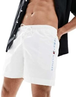 Tommy Hilfiger Original Medium Drawstring Swim Short In White For Men