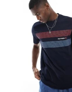 Tommy Hilfiger Chest Hilfiger 85 T-shirt In Navy For Men -Tommy Hilfiger Store 205836754 1 navy 1
