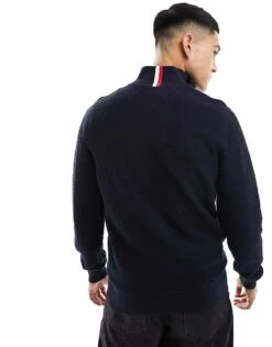 Tommy Hilfiger Oval Structure Zip Mock Jumper In Navy For Men -Tommy Hilfiger Store 205836761 4
