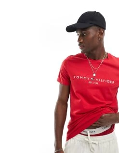 Tommy Hilfiger Logo T-shirt In Red For Men -Tommy Hilfiger Store 205836983 1 red 1