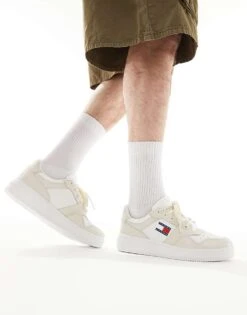 Tommy Jeans Retro Basket Essential Trainers In Off White For Men Newsprint 13 Tommy Jeans Retro Basket Essential Trainers In Off White For Men Newsprint -Tommy Hilfiger Store 205848120 1 newsprint 1