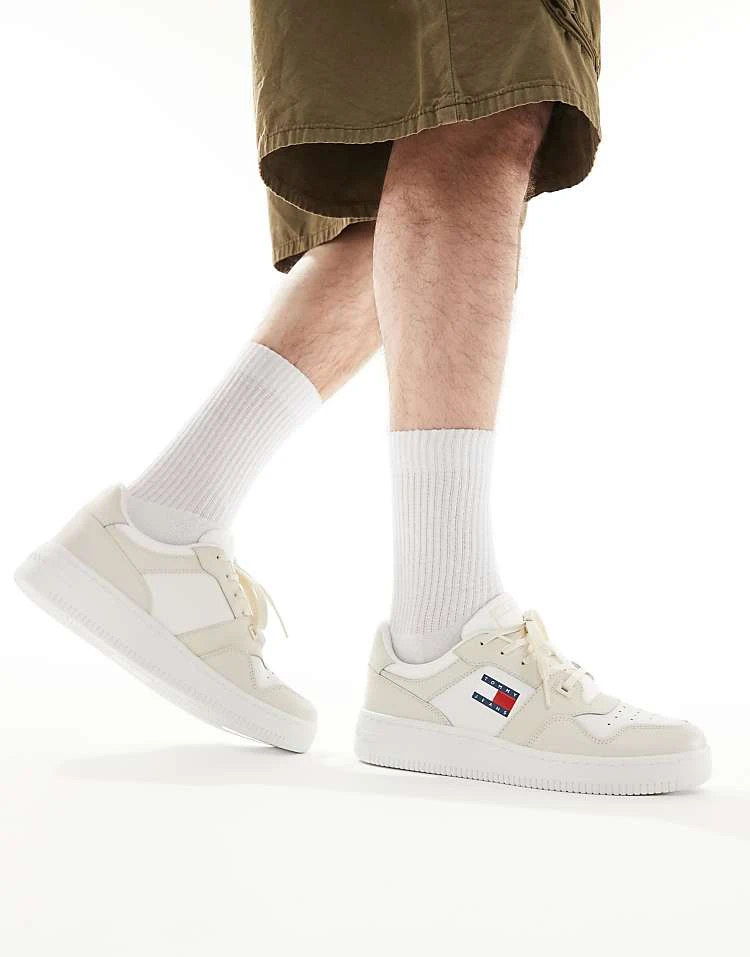 Tommy Jeans Retro Basket Essential Trainers In Off White For Men Newsprint 3 Tommy Jeans Retro Basket Essential Trainers In Off White For Men Newsprint
