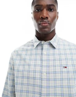 Tommy Jeans Regular Oxford Check Shirt In Off White For Men Newsprint Check