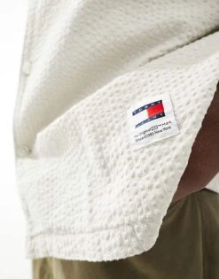 Tommy Jeans Relaxed Seersucked Camp Shirt In Off White For Men Newsprint -Tommy Hilfiger Store 205848348 3