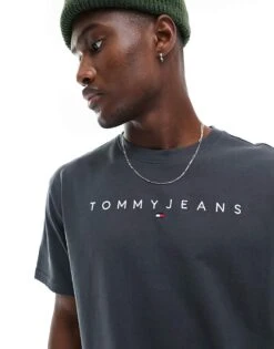 Tommy Jeans Regular Linear Logo T-shirt In Charcoal For Men -Tommy Hilfiger Store 205849616 1 charcoal 1