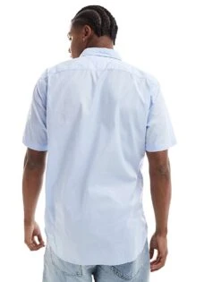 Tommy Hilfiger Poplin Short Sleeve Shirt In Light Blue For Men Sweet Blue -Tommy Hilfiger Store 206361695 4