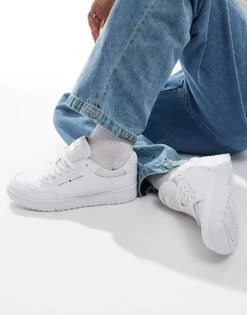 Tommy Hilfiger Basket Essential Trainers In Triple White For Men -Tommy Hilfiger Store 206361721 4