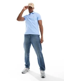 Tommy Hilfiger 1985 Slim Polo Shirt In Baby Blue For Men Vessel Blue -Tommy Hilfiger Store 206361742 4