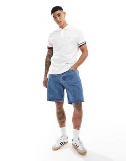 Tommy Hilfiger Logo Cuff Slim Fit Polo In White For Men -Tommy Hilfiger Store 206361810 2