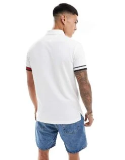 Tommy Hilfiger Logo Cuff Slim Fit Polo In White For Men -Tommy Hilfiger Store 206361810 3