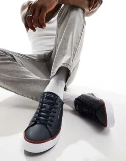 Tommy Hilfiger Vulcanised Leather Trainers In Navy For Men Desert Sky -Tommy Hilfiger Store 206361917 3