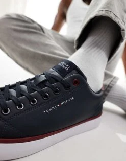 Tommy Hilfiger Vulcanised Leather Trainers In Navy For Men Desert Sky -Tommy Hilfiger Store 206361917 4