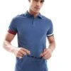 Tommy Hilfiger Logo Cuff Slim Fit Polo In Mid Blue For Men Aegean Sea -Tommy Hilfiger Store 206361938 1 aegeansea