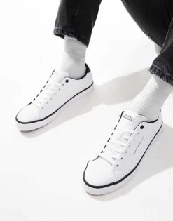 Tommy Hilfiger Vulcanised Leather Trainers In White For Men