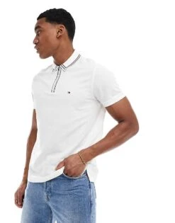 Tommy Hilfiger Half Zip Tipped Polo Shirt In White For Men -Tommy Hilfiger Store 206362233 1 white 1