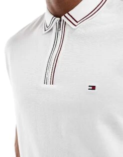 Tommy Hilfiger Half Zip Tipped Polo Shirt In White For Men -Tommy Hilfiger Store 206362233 4
