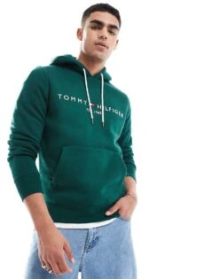 Tommy Hilfiger Logo Hoodie In Dark Green For Men Ornamental Green -Tommy Hilfiger Store 206362242 1 ornamentalgreen 1