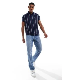 Tommy Hilfiger Polo Shirt In Navy Red And White Stripe For Men Carbon Navy