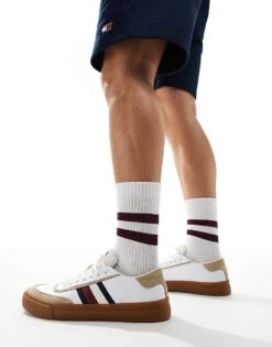 Tommy Hilfiger Court Trainers In White And Beige With Gum Sole For Men -Tommy Hilfiger Store 206362320 3