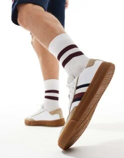 Tommy Hilfiger Court Trainers In White And Beige With Gum Sole For Men -Tommy Hilfiger Store 206362320 5