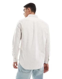 Tommy Hilfiger Regular Fit Oxford Shirt In Beige Stripe For Men Classic Khaki -Tommy Hilfiger Store 206362422 4