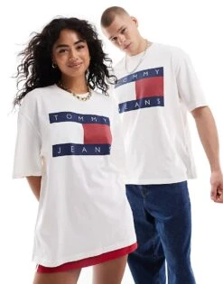 Tommy Jeans Unisex Large Flag Logo T-shirt In Off White For Unisex -Tommy Hilfiger Store 206379457 1 white 1