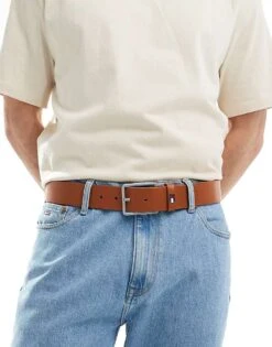 Tommy Jeans Flag Leather 4cm Belt In Brown For Men Cognac -Tommy Hilfiger Store 206379488 1 cognac 1