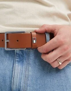 Tommy Jeans Flag Leather 4cm Belt In Brown For Men Cognac -Tommy Hilfiger Store 206379488 3