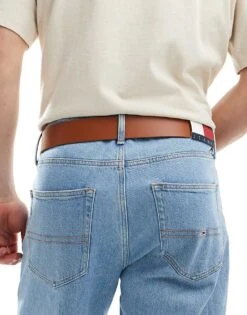 Tommy Jeans Flag Leather 4cm Belt In Brown For Men Cognac -Tommy Hilfiger Store 206379488 4