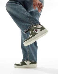 Tommy Jeans Basket Trainers In White And Green For Men Washed Army -Tommy Hilfiger Store 206379604 1 washedarmy 1