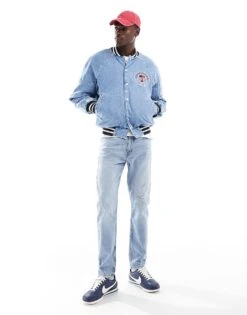 Tommy Jeans Letterman Denim Jacket In Light Wash For Unisex Denim Light -Tommy Hilfiger Store 206379766 3
