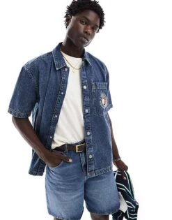 Tommy Jeans Unisex Denim Overshirt In Indigo Wash For Unisex Dark Indigo